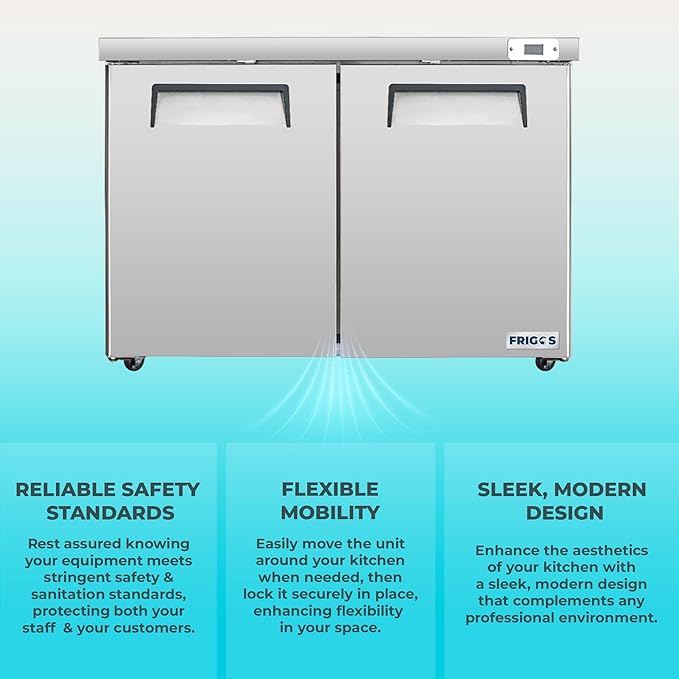 Frigos FG-UCFZ-48 48" 11.1 Cu Ft Commercial Undercounter Freezer - ETL Certified Stainless Steel Exterior, LED Lighting - Standing Freezer Included Liftgate