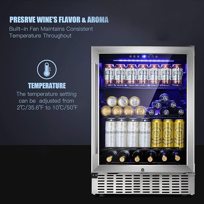 Antarctic Star 24 Inch Beverage Refrigerator, 180 Cans Capacity Built-in Beverage Cooler- Fit Perfectly into 24" Space Built in Counter or Freestanding-for Soda, Water, Wine-For Kitchen, Bar or Office