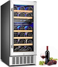AAOBOSI 15 Inch Wine Cooler Refrigerator, 28 Bottles Dual Zone Wine Fridge with Double-Layer Glass Door and Temperature Memory Function,Built-in or Freestanding