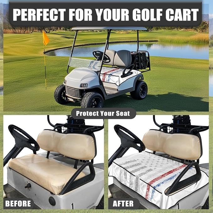 Waterproof Golf Cart Seat Cushion Cover with Soft Microfiber Surface and Non-Slip Backing, Designed to Keep Seats Clean and Comfortable Outdoors