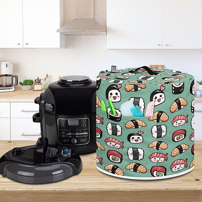 8 Quart Pressure Cooker Small Appliance Covers, Washable Dust Cover for Air Fryer Rice Cooker Kitchen Appliance Accessories with Storage Pockets, Sushi Print