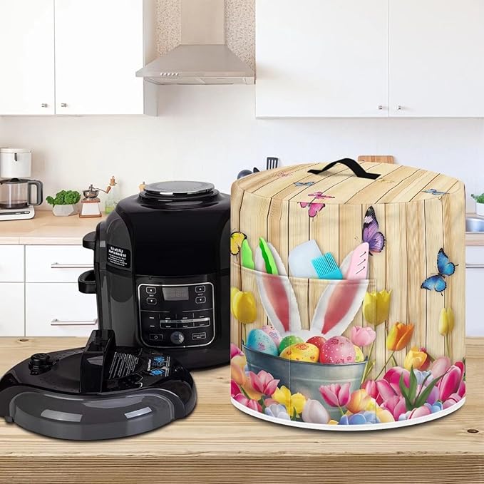 Rabbit Tulip Butterfly Print Appliance Cover Dust Cover for 6 Quart Electric Pressure Cooker Easter Decoration Rice Cooker Cover for Air Fryer Dustproof Protective Cover Bag