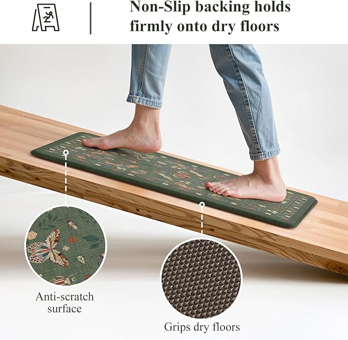 LEEVAN Anti Fatigue Mats for Kitchen Floor Non-Slip, Cushioned Kitchen Mats for Floor 20''x31'', Green Memory Foam Kitchen Mat Set, Waterproof Ergonomic Green Ding Mat for Bar, Office,Desk, Laundry