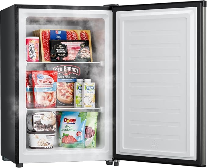 Upstreman 3.0 Cu.ft Small Mini Freezer Upright Freezer with Reversible Door, Fast Cooling, 5 Adjustable Thermostat, Stand Up Freezers with Ice Trays Defrosting Tools for Home, Dorm (Silver)