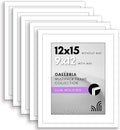Americanflat 12x15 Picture Frame with Polished Plexiglass - Set of 5 - Use as 9x12 Frame with Mat or Display 12x15 Photo Without Mat - Galleria Collection - Picture Frames for Wall Display - White