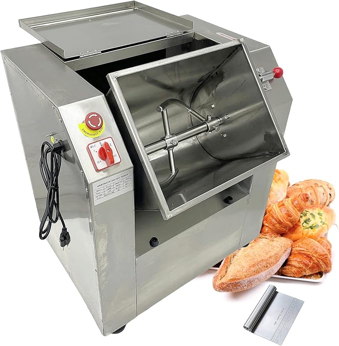 TECHTONGDA Commercial Dough Mixer All Stainless Steel Flour Mixer Dough Kneading Machine 110V Heavy Duty Dough Blender Stand Food Mixer with 15 KG Kneading Capacity and 90 Degree Tilt Bowl