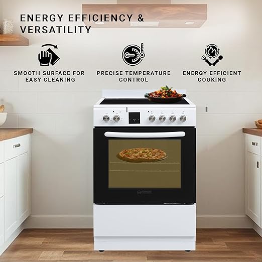Equator 24" Electric Range in White, Ceramic Cooktop, Convection Oven & Air Fry Function – Compact Freestanding Stove for Baking, Broiling, Grilling, Air Frying & Everyday Cooking