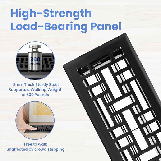 4x12 Inches 2 Pack Heavy Duty Walkable Floor Register Easy Adjust Air Supply Lever Floor Vents - Seattle Design - Vent Cover for Home Floor - Matte Black