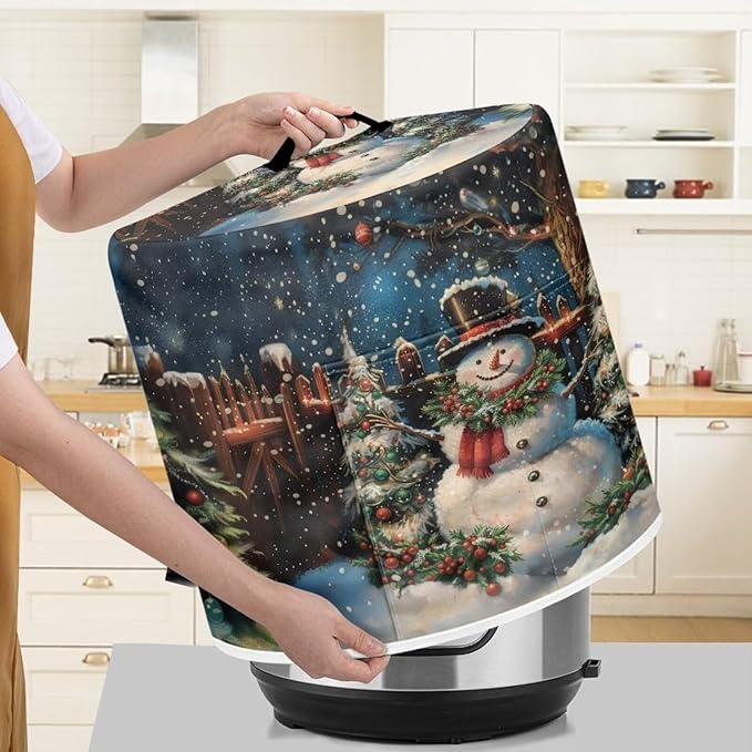Christmas Cute Snowman Print 8 Quart Pressure Cooker Cover Dust-proof Kitchen Appliance Protector Air Fryer Dust Cover with Top Handle and Pocket