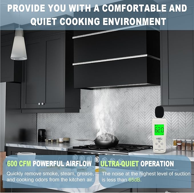 Akicon Range Hood 30 Inch, Stainless Steel Ducted Kitchen Hood with Powerful Motor, Wall Mount Modern Box, 30W X 30H X 14D Inch, AK-HS30HA-JBN (30 Inch, Jet Black with Nickel)