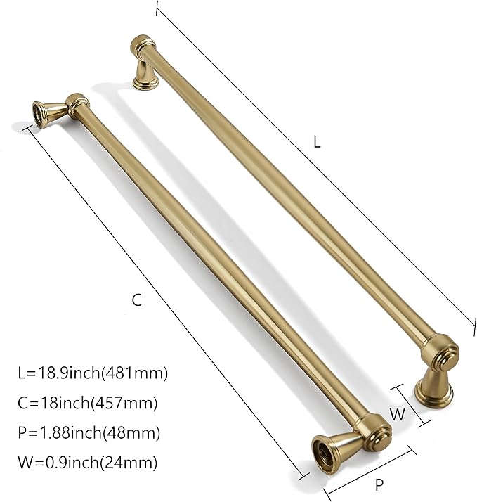 khtumeware 1 Pack Appliance Pull 18 Inch(457mm) Brushed Brass Cabinet Pulls Satin Brass Kitchen Cabinet Handles Kitchen Cabinet Hardware for Cupboard Drawer Handles Dresser Pulls