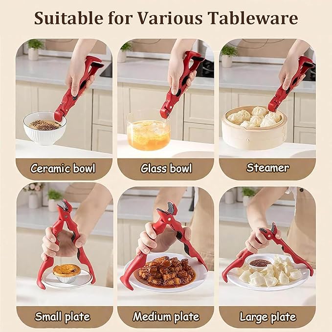 3-in-1 Hot Plate Gripper, 2 Pack Silicone Anti Scald Bowl Holder Clip for Bowls & Dish, Non-Slip Jar Opener Clip for Kitchen, Air Fryer, Microwave & Baking Dishes