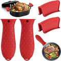 4 Pack Silicone Hot Handle Holder Cover Cast Iron Handle Cover Silicone Pot Holders Heat Resistant Assist Pan Handle Sleeve Non-Slip Pot Handle Covers for Cast Iron Skillet Metal Pan(Red)
