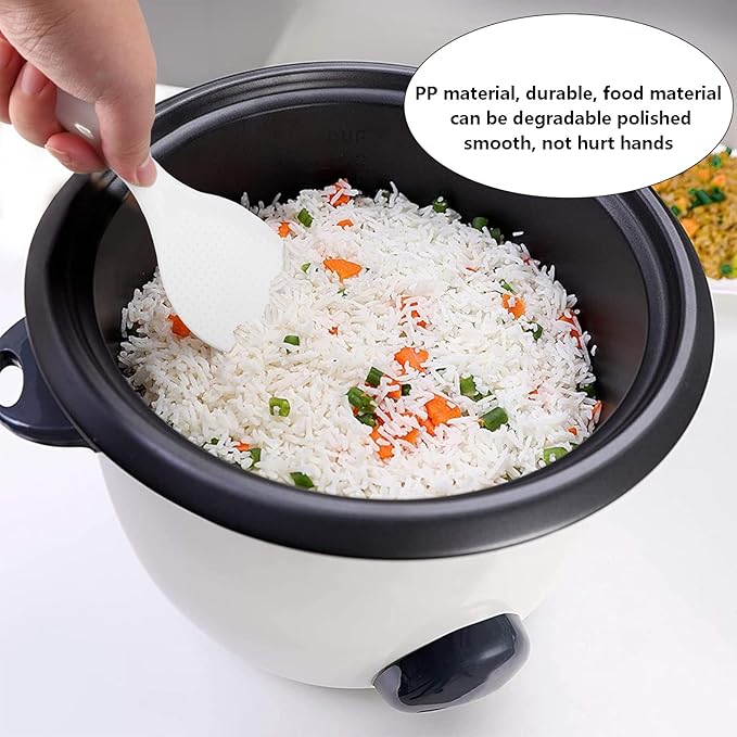 2 Pcs Plastic Kitchen Utensil Set, Non-Stick Serving Scoop and Heat-Resistant Cooker Spatula for Grains, 7.87 Inch (White)
