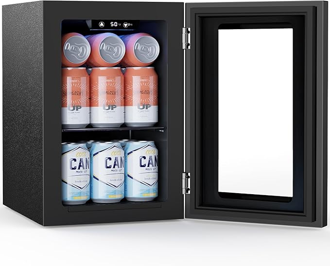 COWSAR Commercial Beverage Refrigerator 24-Can Mini Fridge, Countertop Wine Cooler Small Adjustable Digital Thermostat, LED Light, Freestanding Countertop Drink Refrigerator for Home, Bar & Office