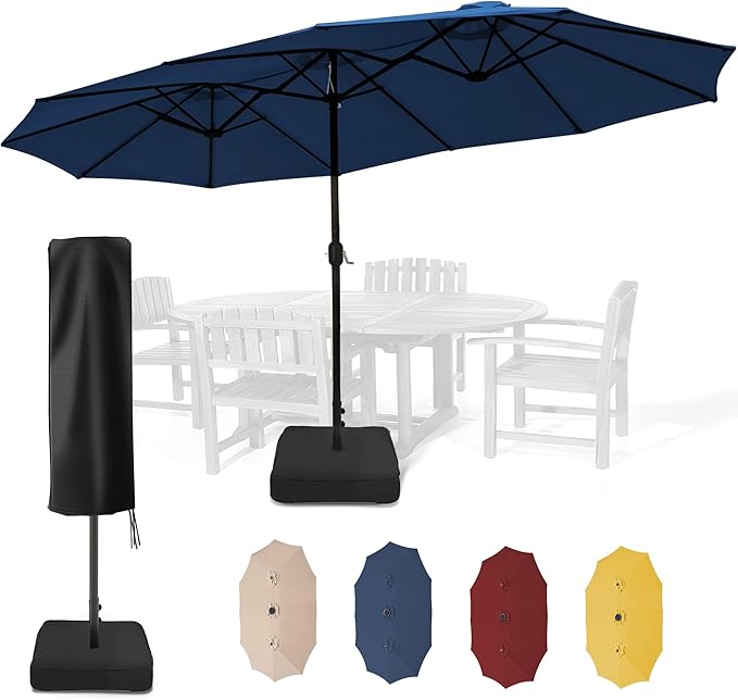 Sundale Outdoor 15ft Large Patio Umbrella with Base Included and Umbrella Cover, Outdoor Double-Sided Umbrella
