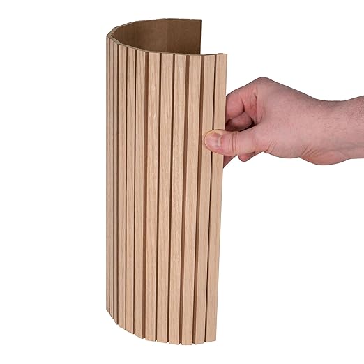 Outwater 4ft Wide x 8ft High x 5/32in Thick Unfinished Red Oak Veneer Decorative Wall Tambour Panel with 1/2in 30-Degree Groove Slats – Flexible, Customizable, and Easy-to-Install