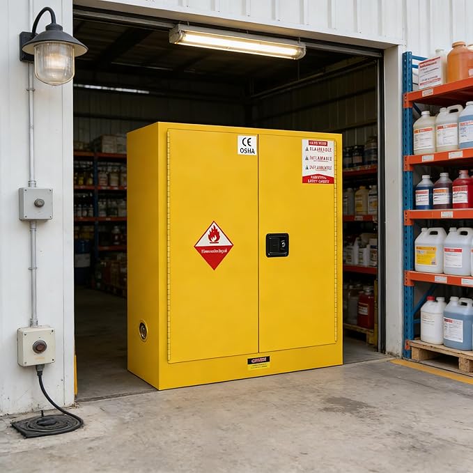 53" H × 47" D × 21" W Flammable Storage Cabinet, Fireproof Chemical Flammable Liquid Storage Cabinet, for Industrial and House, Yellow