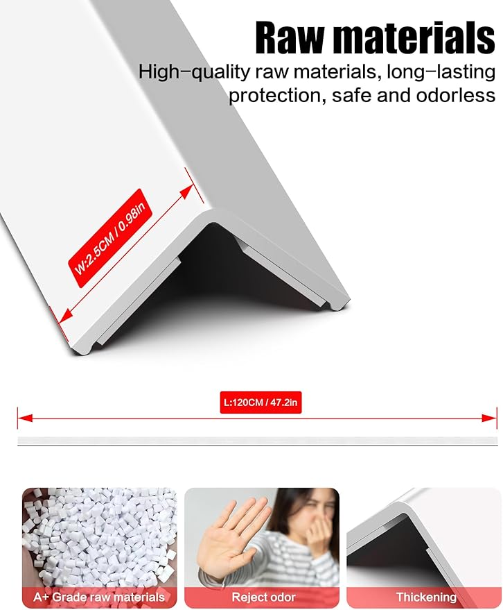 Wall Corner Protector, Walls Edge Protector，Self-Adhesive Wall Corner Guards,PVC Double Side Edge Protector， Furniture Stairs Guard (4, 2.5x120cm/0.98x47.2in)