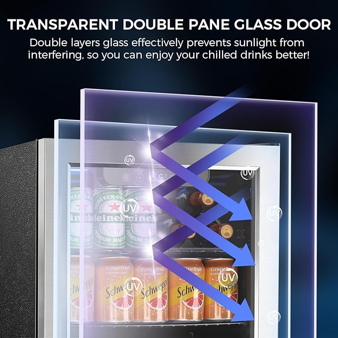 68 Cans Beverage Refrigerator Cooler,1.7 cu.ft Mini Fridge with Seamless Stainless Steel & Glass Door for Beer, Soda,Wine, Digital Temperature Control for Home Office Bar
