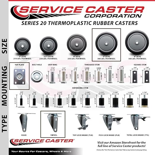 Service Caster Brand Replacement Caster for Uline Caster H-7447S - Stainless Steel Swivel Top Plate Caster with 5 Inch Thermoplastic Rubber Wheel - Fits Carts and Platform Trucks H-6826