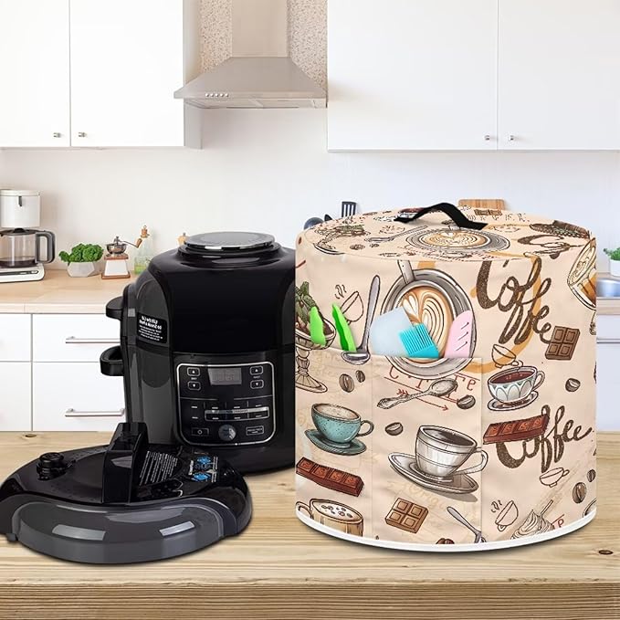 TODIYADDU Coffee Chocolate Electric Pressure Cooker Cover Round Protective Cover Bag with Pocket and Handle for Instant Pots or Rice Cooker Kitchen Small Appliance Dust Covers Holiday Present