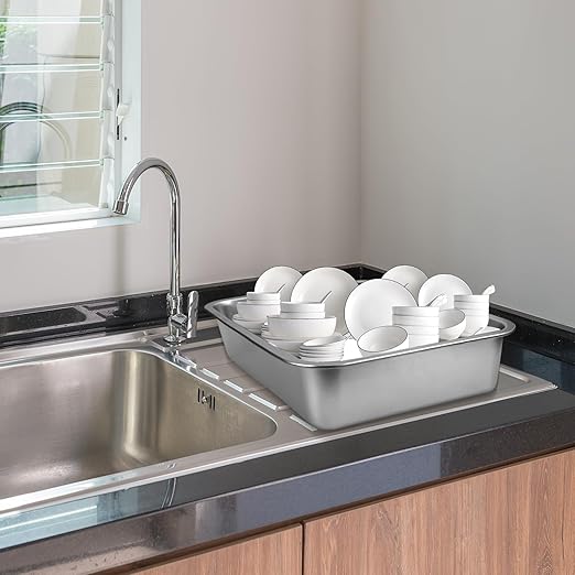 3 Pack Stainless Steel Commercial Bus Tubs Food Grade Meat Processing Tubs Lug Wash Basin Tote Box for Dishwashing, Kitchen, Restaurant, Utility (13 L)