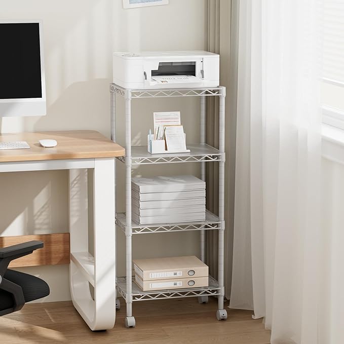 4 Tier Adjustable Storage Shelves Metal Utility Shelf Wire Shelving Unit Organizer Rack for Home Kitchen Office Bathroom Pantry Room 12" D x 18" W x 44.5" H