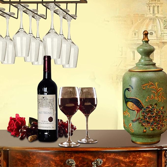MOCOUM Under Cabinet Stemware Rack, Glass Hanger Rack - Wire Wine Glass Holder Storage Hanger for Cabinet Kitchen Bar (3 Rows)