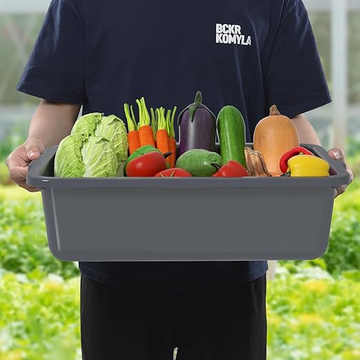 23 L Plastic Commercial Utility Bus Box, 4-Pack Plastic Bus Totes for Restaurant Gray