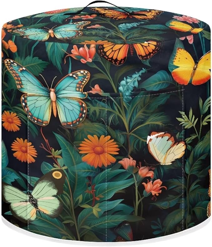 Flower Colorful Butterfly Grass Pressure Cooker Cover Dust-Proof Kitchen Appliance Cover Air Fryer Cover for 8 Quart Instant Pot with Top Handle and Pockets Washable