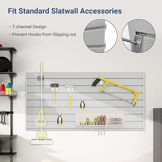 Slatwall Panel 4 FT x 2 FT, Interlocking Slat Wall Paneling, Wall Mounted PVC Wallpanel, Suitable for Garage Storage and Organizer, Slatwall Board, Shelves - Grey