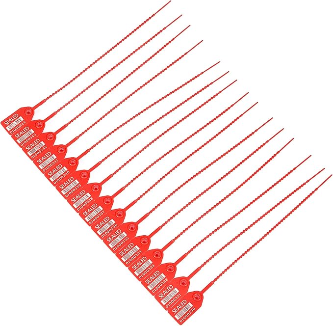 500 Red Plastic Barcode Seals, Numberd Plastic Tamper Seals Security Tags, Pull-Tite Safety Zip Ties, Tamper Proof Tags Plasic Locks for Fire Extinguishers
