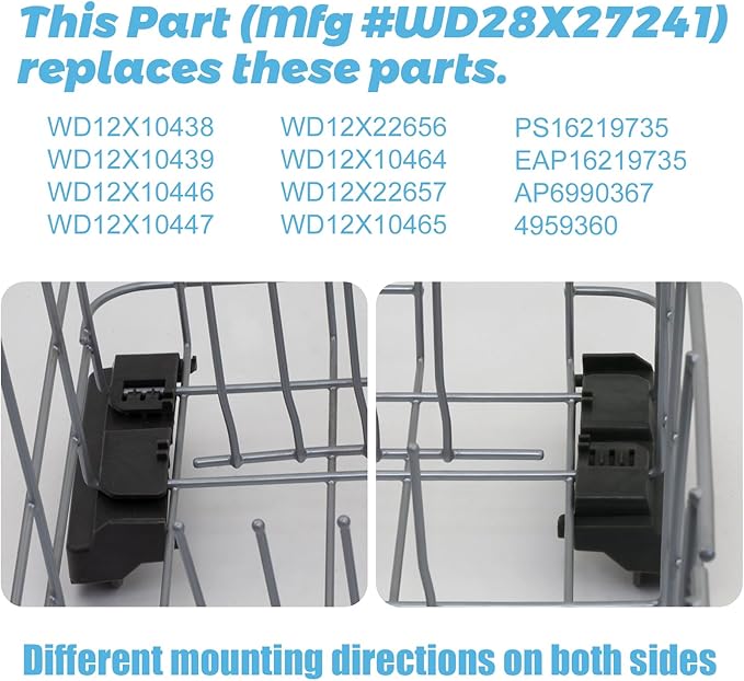 4 Pack WD28X27241 AP6990367B Dishwasher Rack Carrier And Roller Kit Compatible with GE Haier Dishwasher replaces WD12X10439, WD12X10446, WD12X10447, WD12X22657, WD12X22656