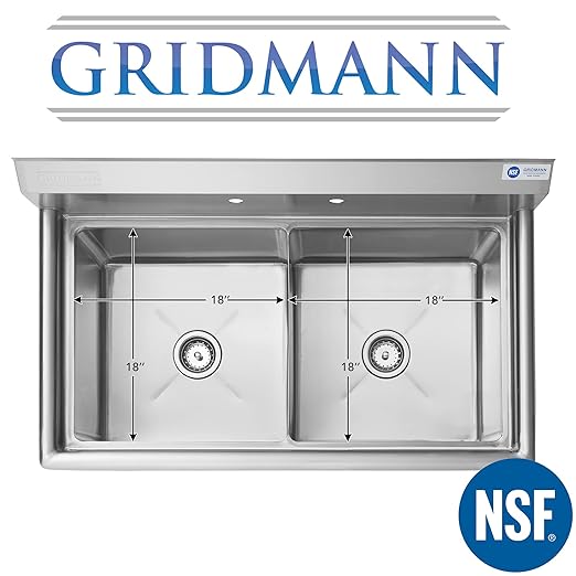 GRIDMANN 2 Compartment Commercial Stainless Steel Utility Sink, NSF Certified Kitchen Prep Sink for Restaurant, Laundry, Garage