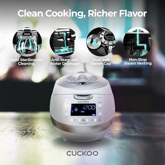 CUCKOO High Pressure Rice Cooker 6-Cup Uncooked / 12-Cup Cooked with Induction Heating Technology, Versatile Rice Maker with 16 Menu Options and Steam Plate, Voice Guide, White (CRP-BHSS0609F)
