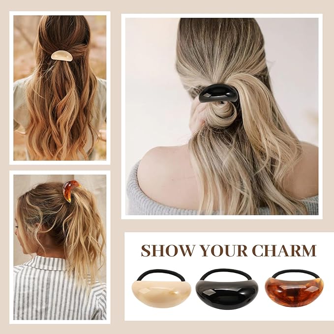 3PCS Hair Ties, Acrylic Hair Ties for Thick Hair, Elegant Durable Geometric Design Hair Cuffs, Hair Accessories Stretchy and Non-Damage Ponytail Holders 3 Style Holiday Gifts Marble Color