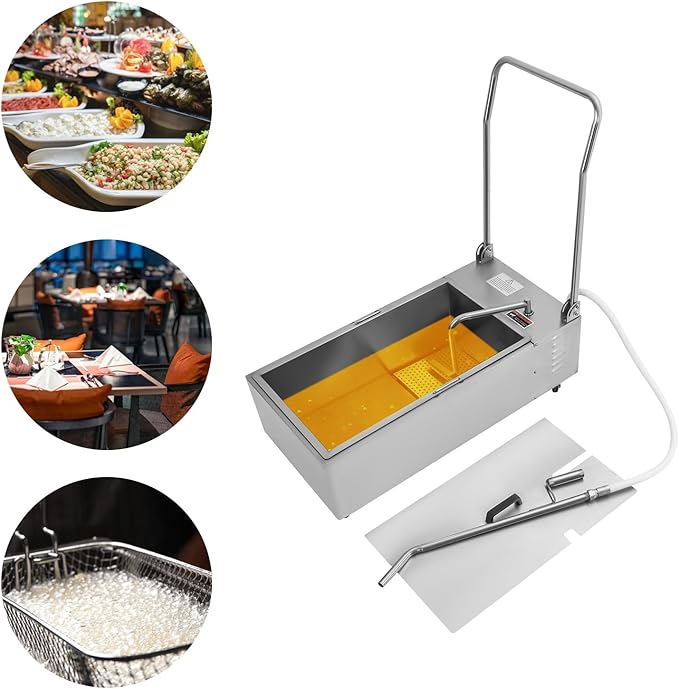 Mobile Fryer Filter Machine 55L/14.53 Gal Commercial Oil Filler Cart Truck Separator Stainless Steel Cooking Oil Filtration System For Restaurant Supermarket (370W)