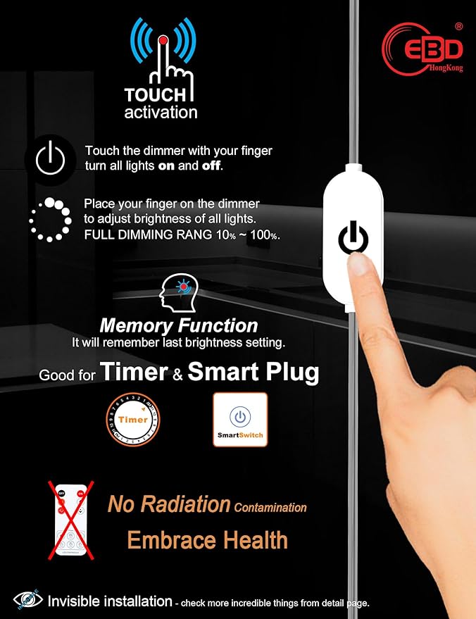 LED Under Cabinet Lighting Touch cabinet light Built-in Adjustable Cable No MESSY Wires! 3 Panel Counter Lights for Kitchen Garage Pantry Closet 3000K 1350Lm Super Bright Good for Timer Smart Plug