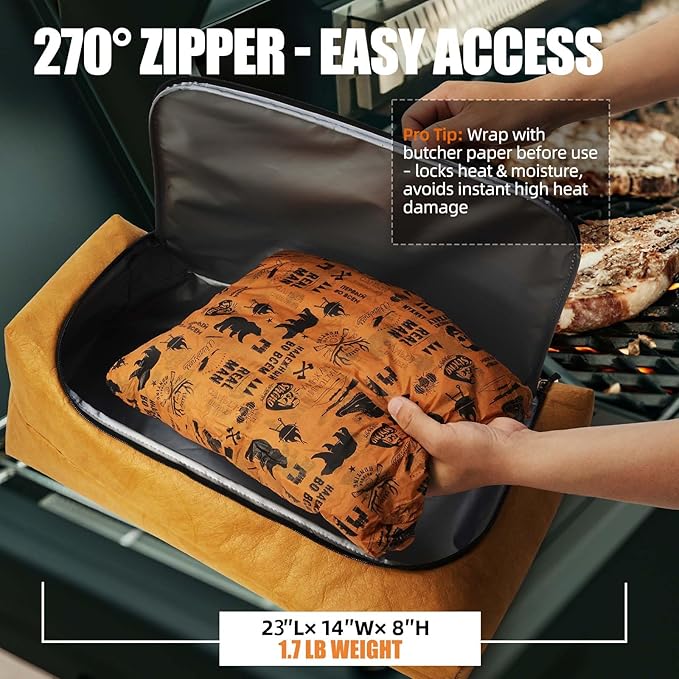 270° Opening BBQ Blanket for Resting Meat, Valentines Day Gift Meat Resting Bag, Leak-Proof Smoker Accessories, Grilling Gift for Pork/Brisket/Turkey - Anniversary Birthday Gift for Men Dad Him