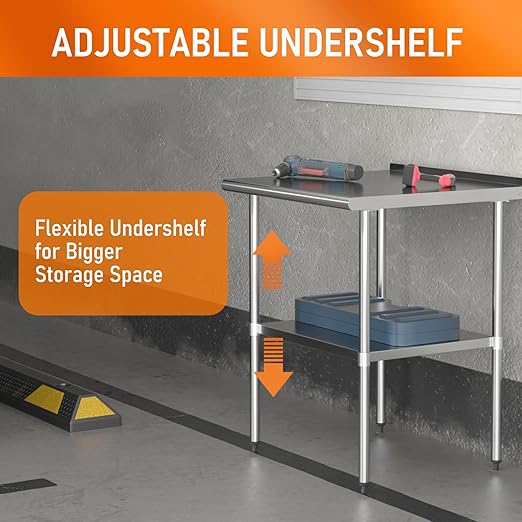 Stainless Steel Table for Prep & Work 30" X 30" inches with Adjustable Undershelf and Backsplash, Commercial Workstations, Utility Table in Kitchen Garage Outdoor BBQ