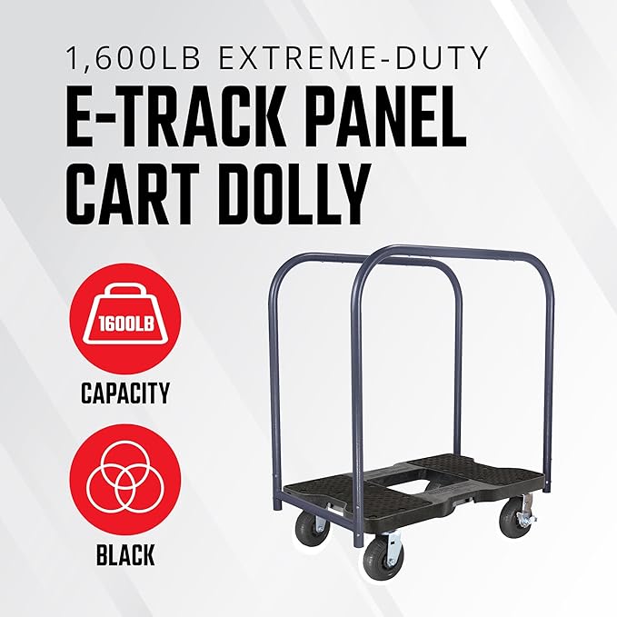 SNAP-LOC, All Terrain, 4 Wheel Dolly Heavy Duty Build, Dolly Cart, 6 Inch Casters, E Strap Attachment Included, 1,600 lb Capacity, Made in USA, Black