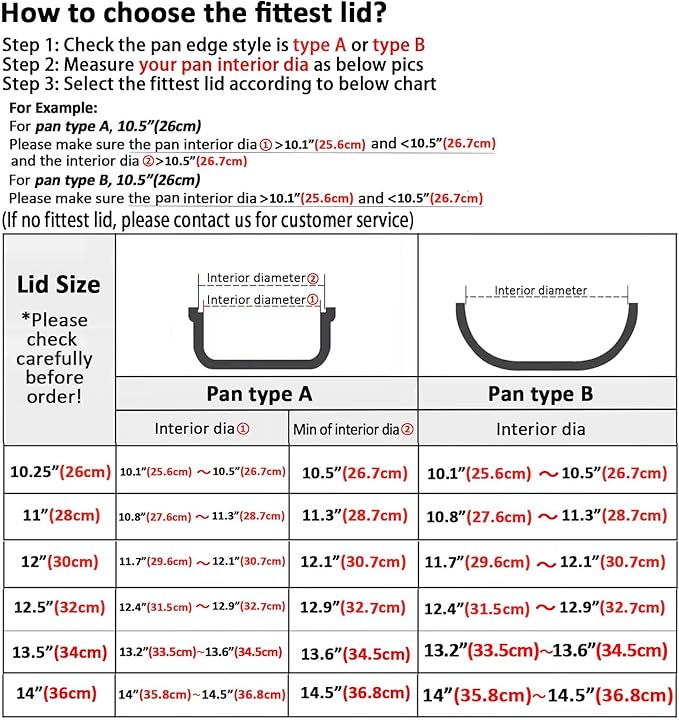 14 Inch Glass Lids For Pots, Pans and Skillets, Available in Small and Large Lid 10.25, 11, 12, 12.5, 13.5 and 14 Inch,Replacement Tempered Clear Glass Lids with Steam Vent,Standable Pan Cover