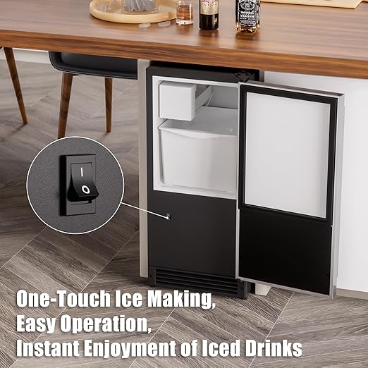 COTLIN 15" W Drainless Under Counter Ice Maker with 22LBS Storage Bin, Crescent Ice, Free Standing Built-in Ice Maker for Residential Commercial Use, No Drain Required, ETL Approved