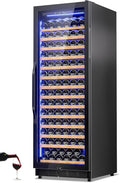 24" Wine Cooler Refrigerator Black, 24 Inch Wide Large Capacity Freestanding/Built in Wine Fridge for 154 Bottles with Safety Lock, Professional Wine Cellar with Glass Door