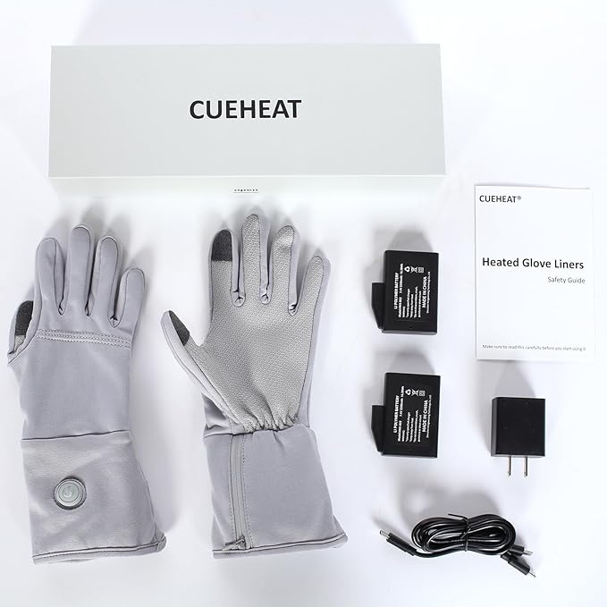 CUEHEAT Heated Glove Liners, Flexible Ultrathin, Touchscreen, 7.4V Rechargeable Battery Electric Heating Thin Gloves