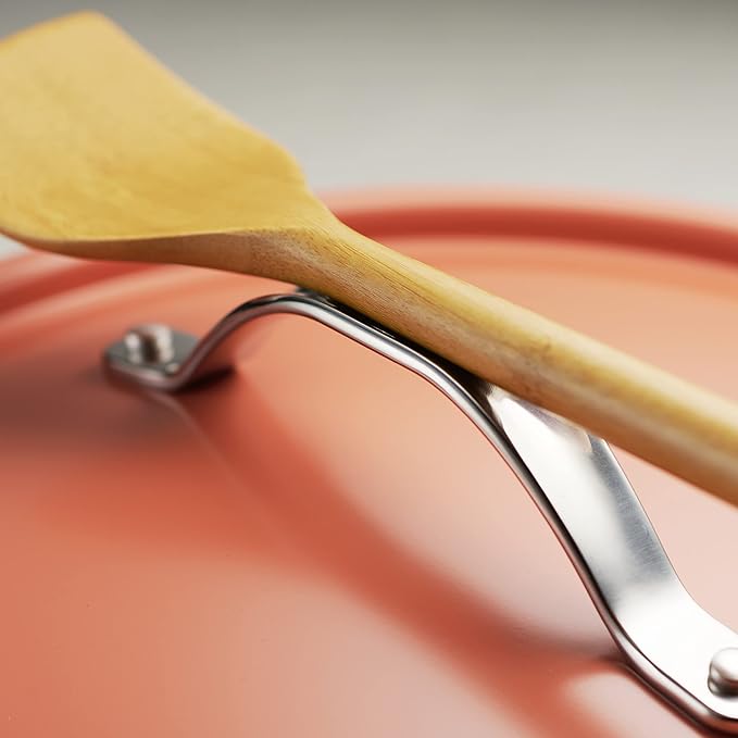 Tramontina All-in-One Plus Pan Set, 5-Quart Ceramic Non Stick Cooking Pan with Lid, Steamer Insert, Bamboo Utensil and Trivet, Orange