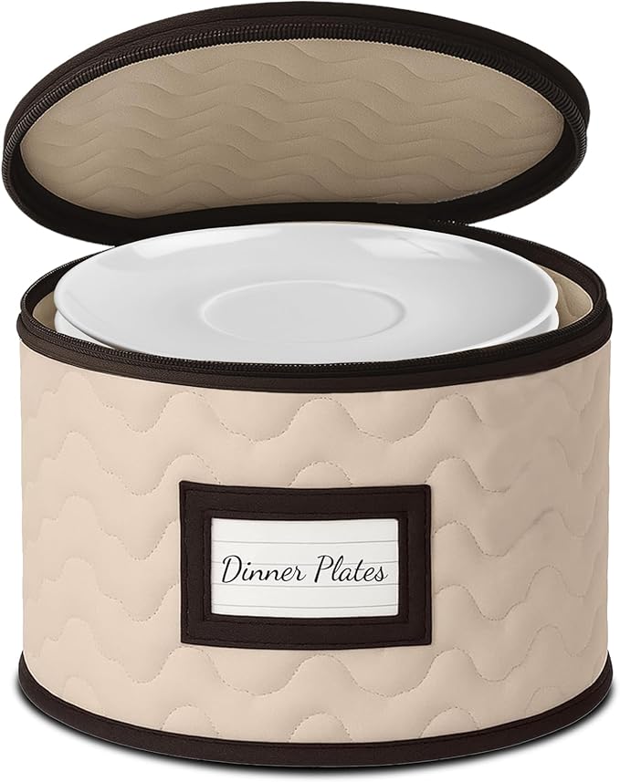 Dinner Plates Storage - Quilted Microfiber China Organizer Box with Dividers , Protects & Organizes Up to 12 Plates of 12" - Ideal for Seasonal Dishware Protection