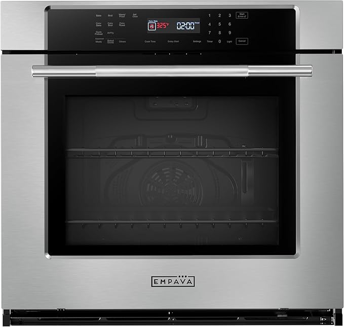 Empava 30 Inch Electric Single Wall Oven in Stainless Steel, Convection and Air Fryer, 10 Cooking Modes with Screen Touch Control, 5 Cu.ft, 4800W