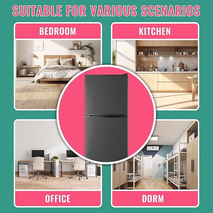 WANAI 5.0 Cu.Ft Fridge with Freezer, Dual Door Refrigerator with 7 Settings Temperature Adjustable, Small Fridge for Office Apartment and Home, Dark Gray